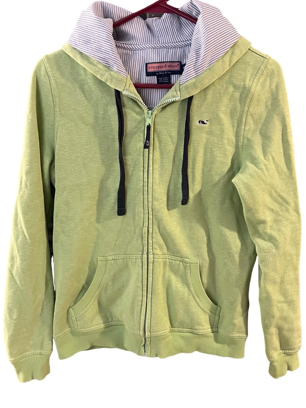Vineyard Vines Women’s Lime Green Zip Hoodie with Striped Lined Hood